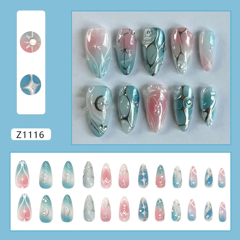 Short Red Star Almond Press-On Nails