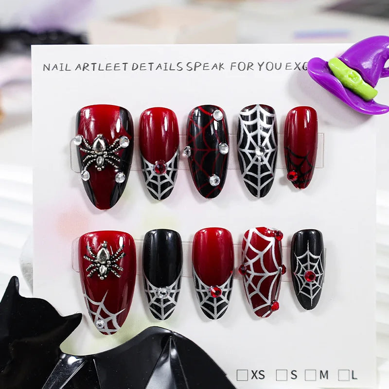 Silver Spider Gothic Punk Almond Press-On Nails