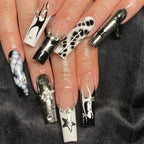 Leopard Print Almond Press-On Nails with Cherry & Star Charms