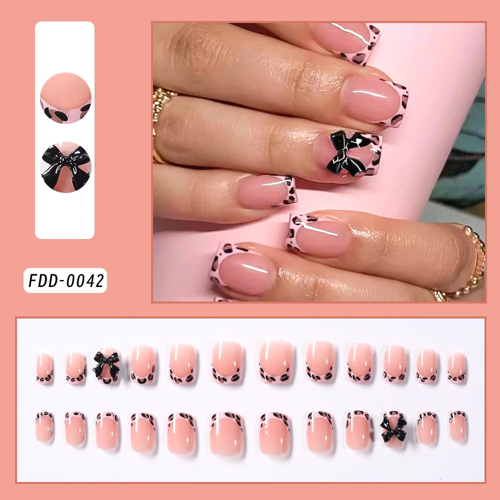 Gold Ripple Brown Floral Almond Press-On Nails