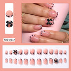 Gold Ripple Brown Floral Almond Press-On Nails