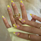 Amber Brown Almond Press-On Nails with Rhinestones & Pearls