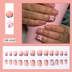 Gold Ripple Brown Floral Almond Press-On Nails
