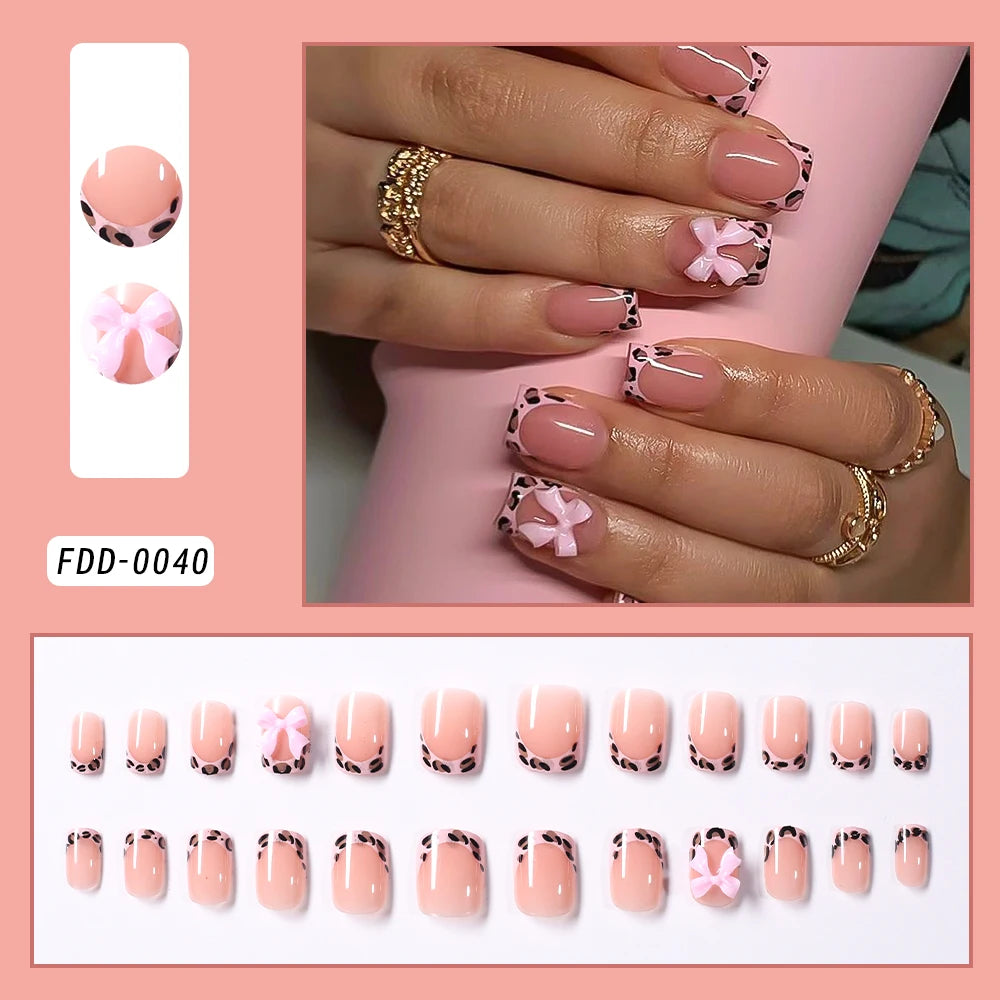 Gold Ripple Brown Floral Almond Press-On Nails