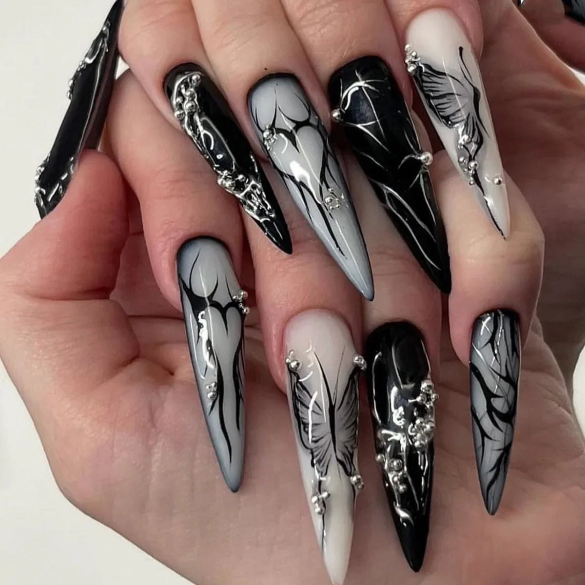 Halloween Spider Skull Press-On Nails - Purple Y2K Style