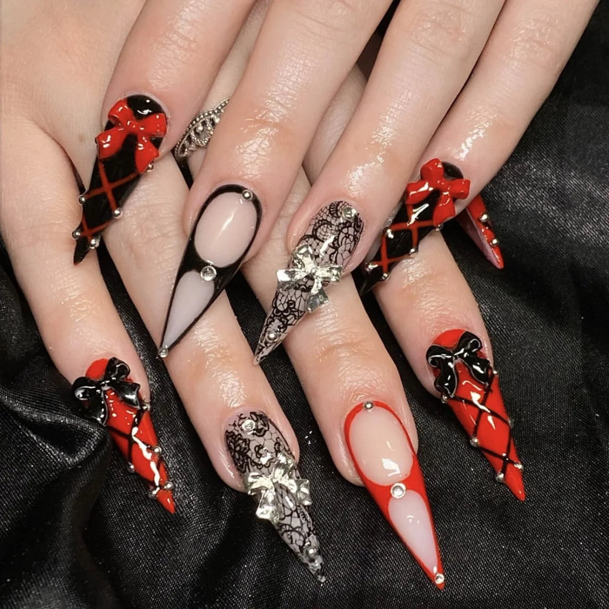 Black & Gold Moon Star Almond Press-On Nails