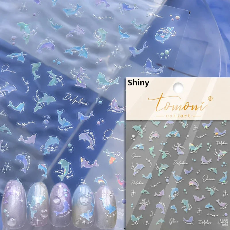 Cute Koi & Lotus Nail Art Stickers - Mermaid Sea Decals