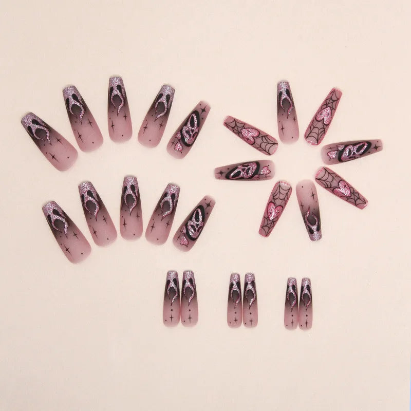 Glitter Pink Halloween Skull Ballet Press-On Nails