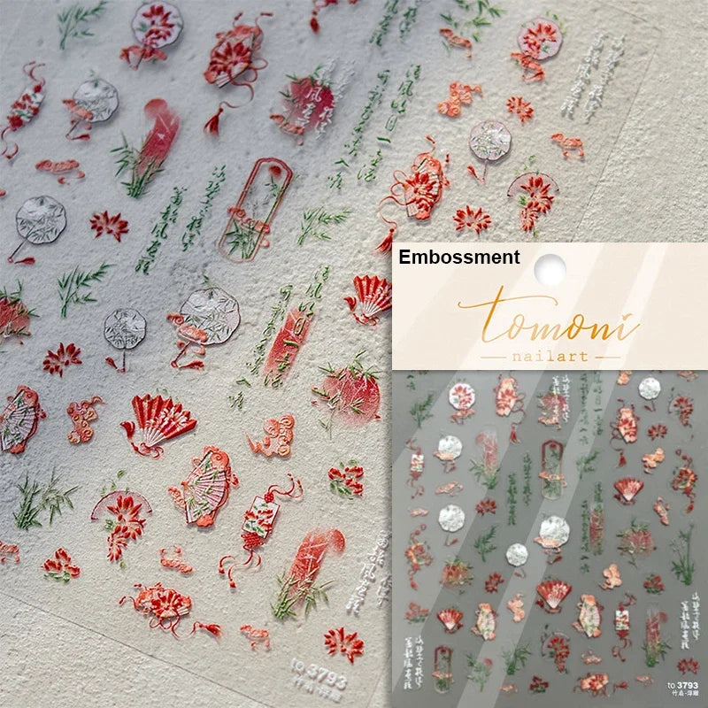 Nine-Tailed Fox Red Flower Nail Art Stickers
