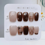 Brown Cat Eye Press-On Nails with Rhinestones