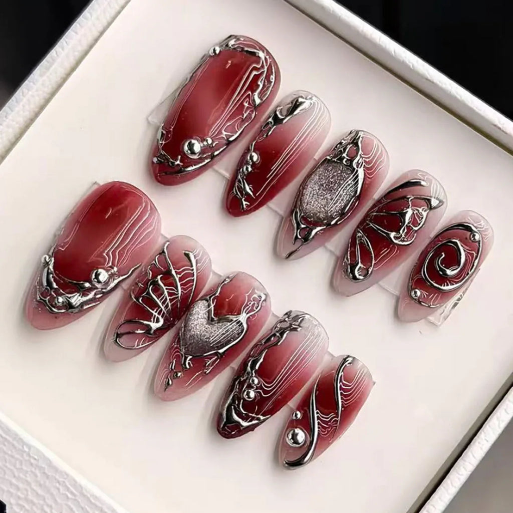 Short Red Star Almond Press-On Nails