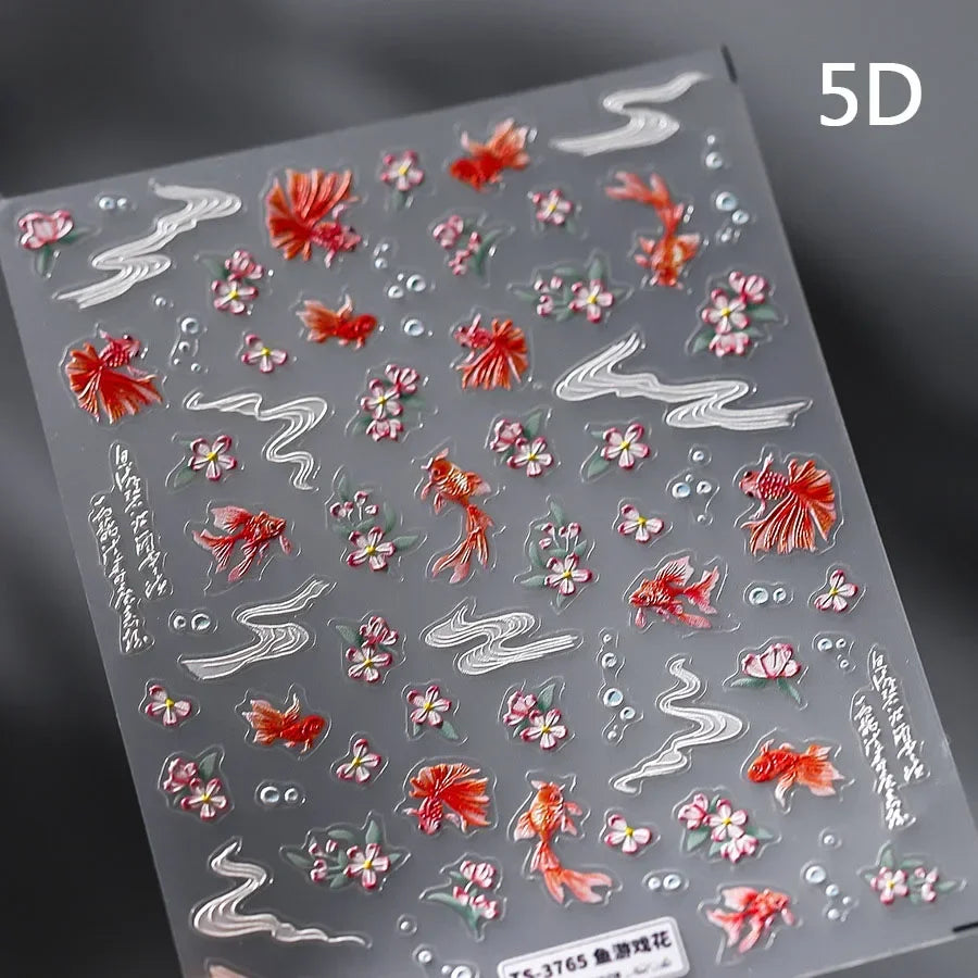 Lucky Koi Fish Nail Art Stickers - Summer Ocean Decals