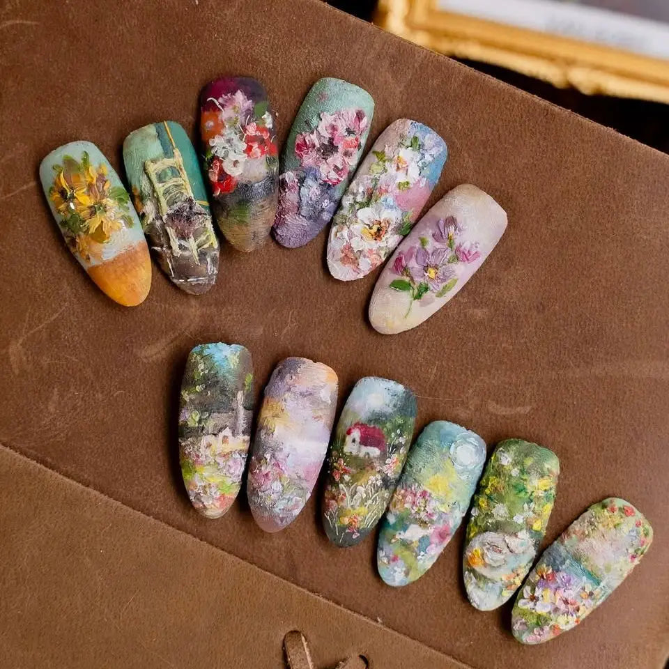 Short Green Smudge Almond Press-On Nails