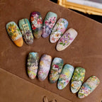 Short Green Smudge Almond Press-On Nails