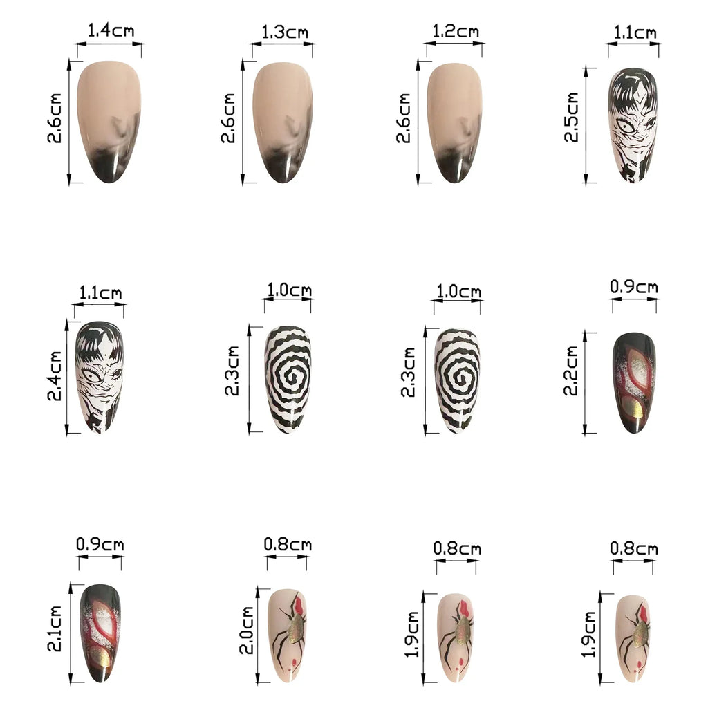 Black Spider Y2K Almond Press-On Nails