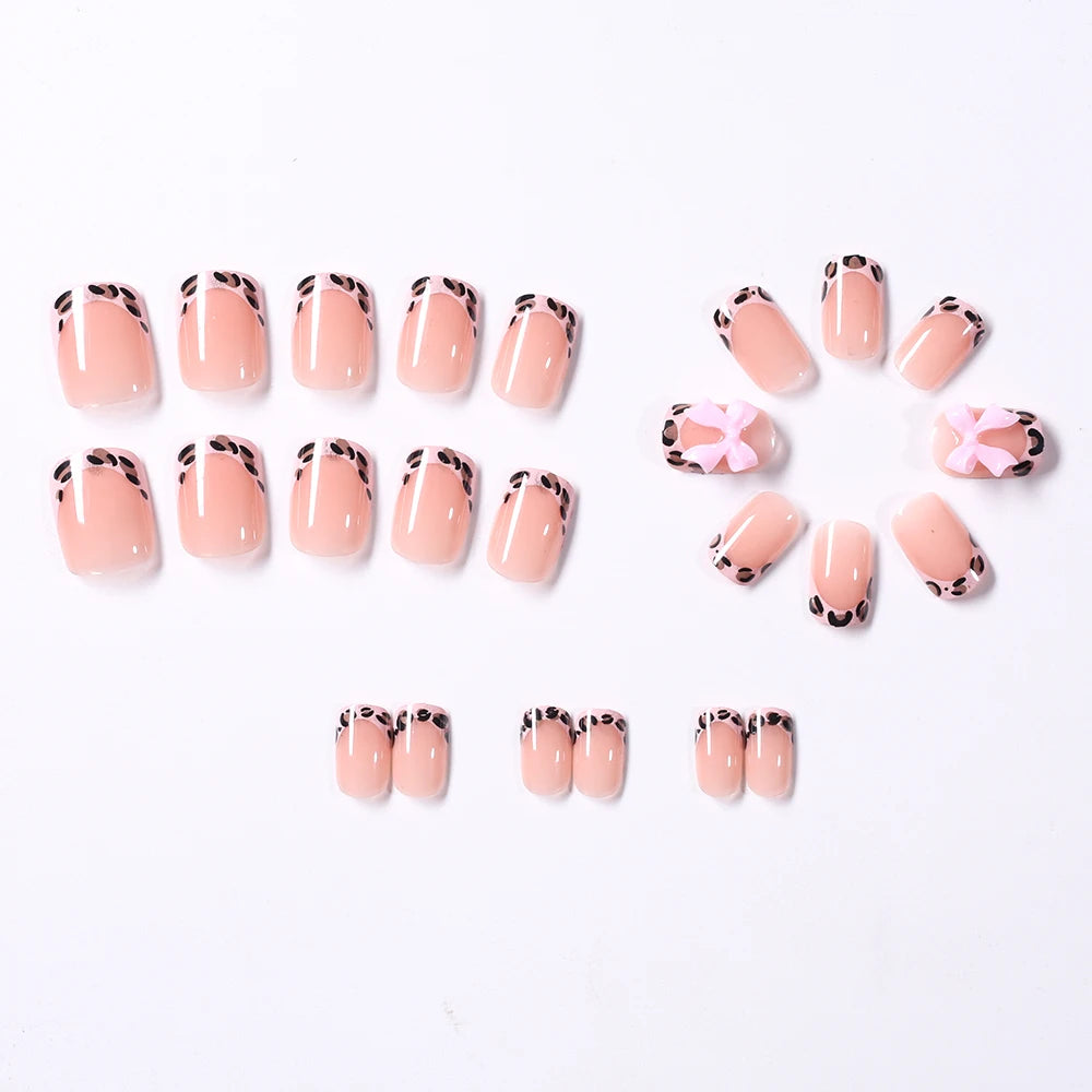 Gold Ripple Brown Floral Almond Press-On Nails