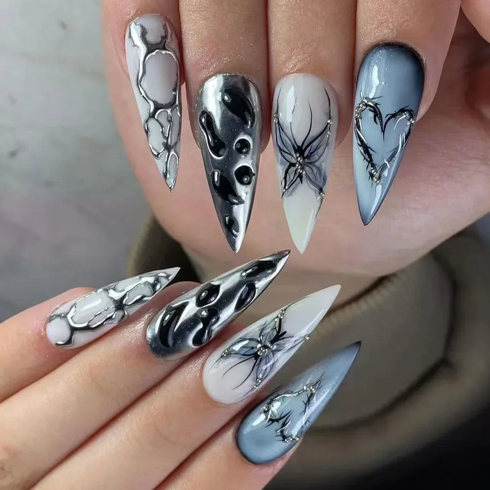 Halloween Spider Skull Press-On Nails - Purple Y2K Style