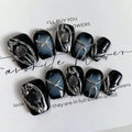 Midnight Cross – Blue Black Short Square Press-On Nails