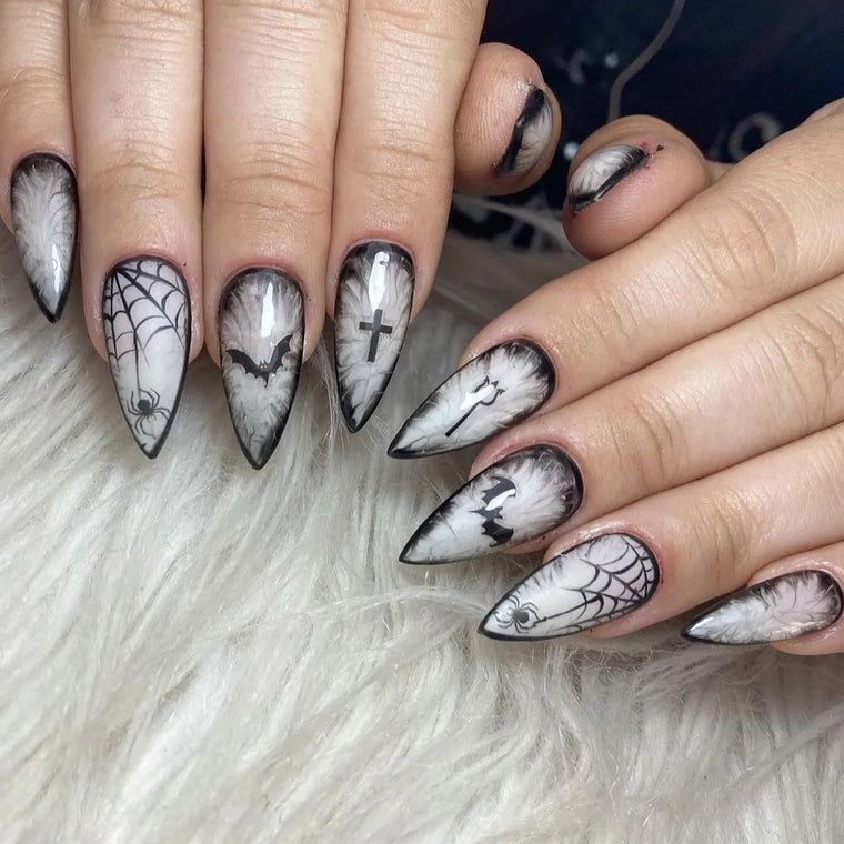 Black Gothic Halloween Coffin Press-On Nails