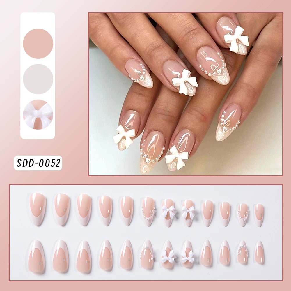 Gold Ripple Brown Floral Almond Press-On Nails