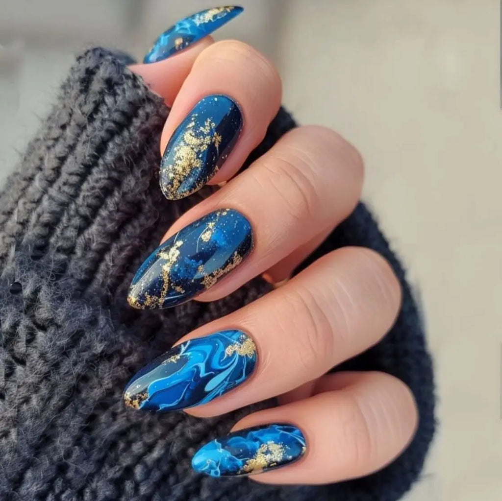 Short Green Smudge Almond Press-On Nails