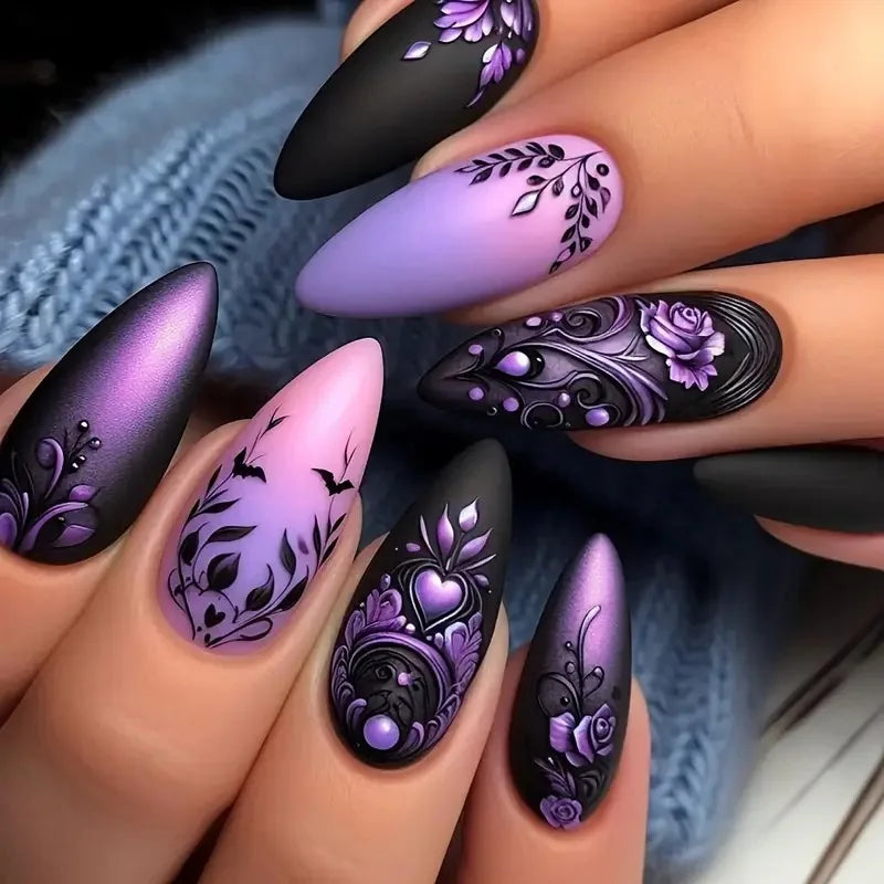 Short Green Smudge Almond Press-On Nails