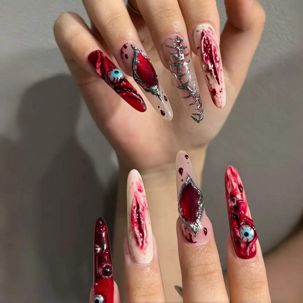 Glitter Pink Halloween Skull Ballet Press-On Nails