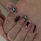 Short Red Star Almond Press-On Nails