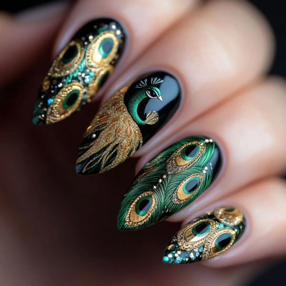 Black & Gold Moon Star Almond Press-On Nails