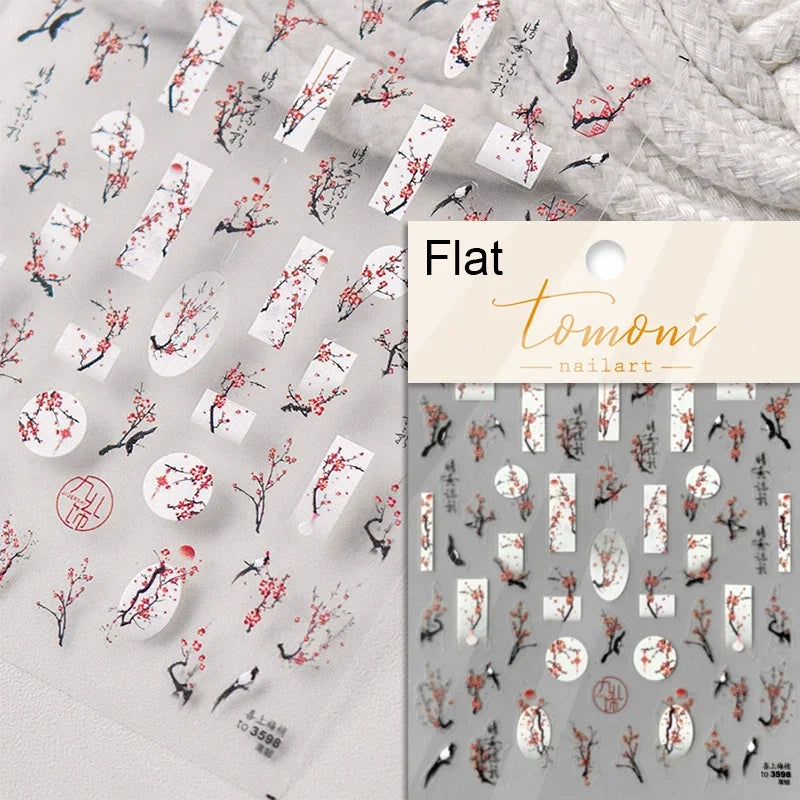 Nine-Tailed Fox Red Flower Nail Art Stickers
