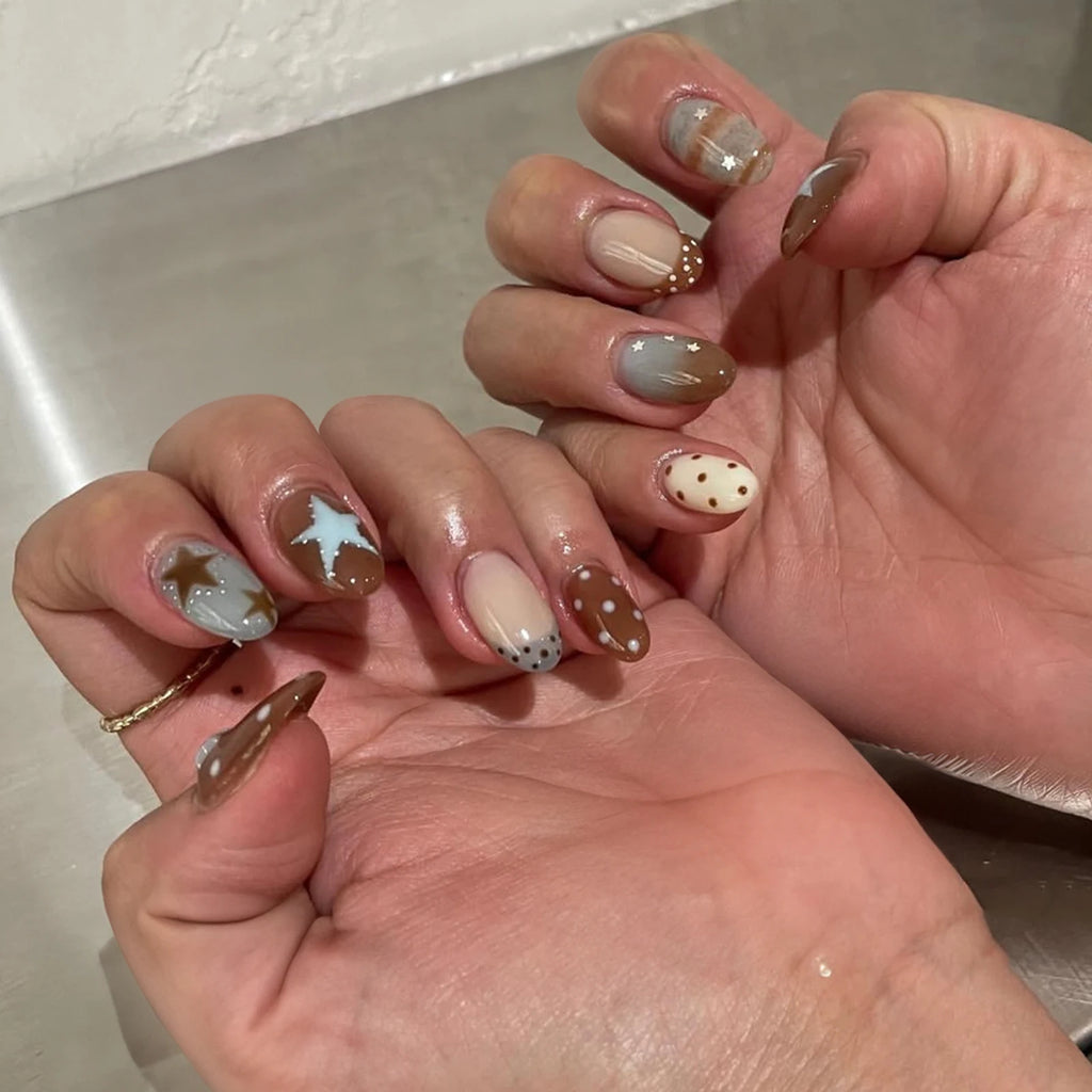 Short Red Star Almond Press-On Nails