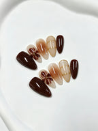 Caramel Gradient Floral Almond Press-On Nails