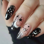 Black & Gold Moon Star Almond Press-On Nails