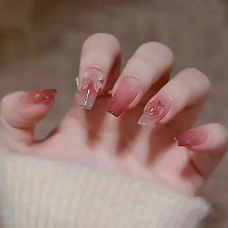 Cat Eye Leopard Ballet Press-On Nails with Rhinestones