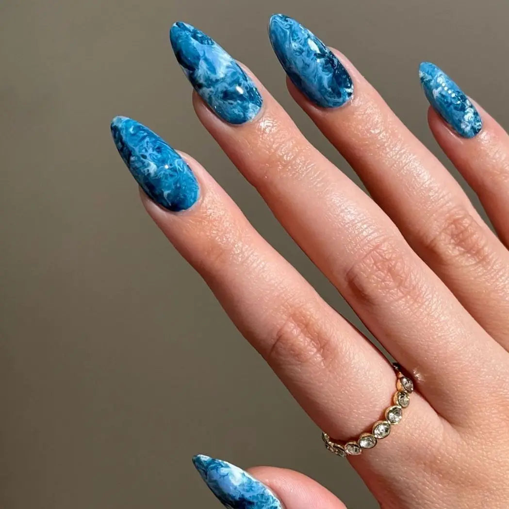 Short Green Smudge Almond Press-On Nails