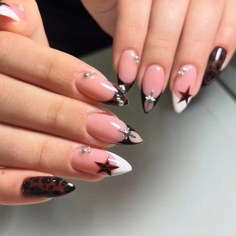 3D Silver French Almond Press-On Nails