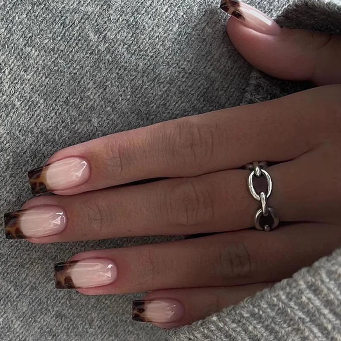 Leopard Print Almond Press-On Nails with Cherry & Star Charms