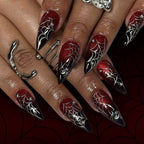 Halloween Spider Web Dark Red Almond Press-On Nails