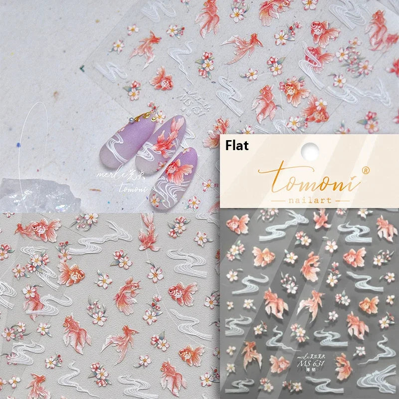 Cute Koi & Lotus Nail Art Stickers - Mermaid Sea Decals