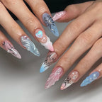Summer Blue Water Ripple French Almond Press-On Nails