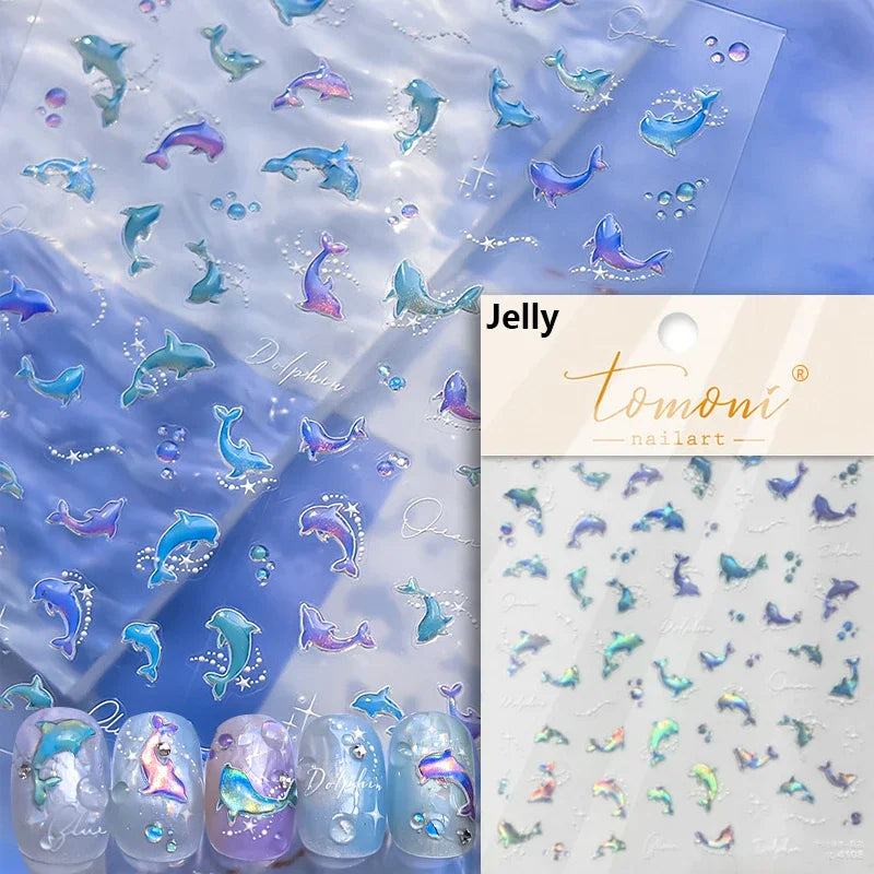 Cute Koi & Lotus Nail Art Stickers - Mermaid Sea Decals