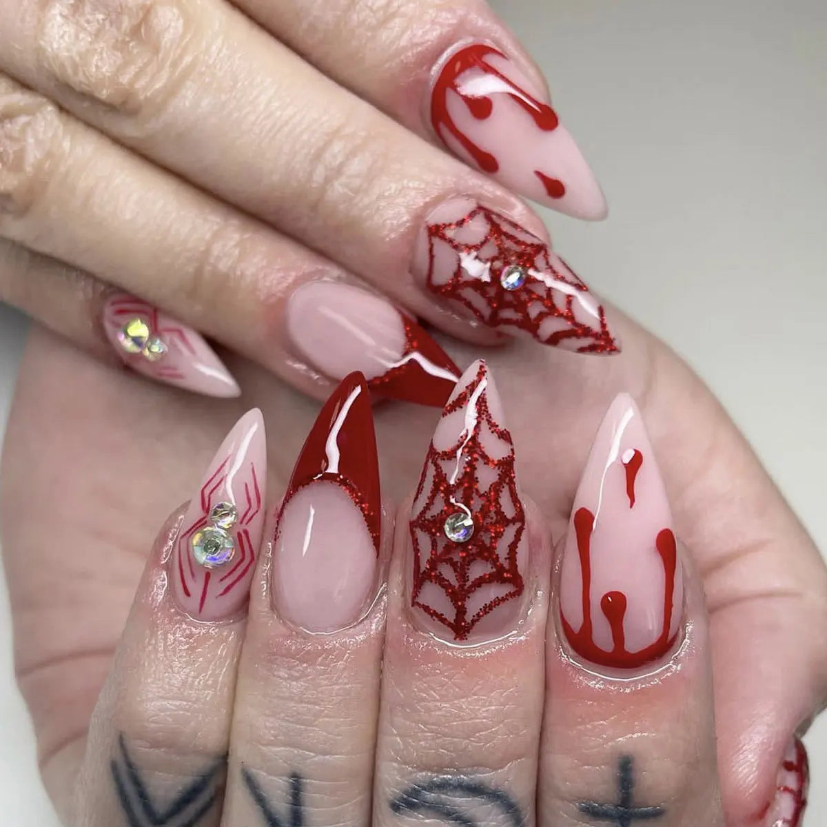 Silver Spider Gothic Punk Almond Press-On Nails