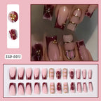 Gold Ripple Brown Floral Almond Press-On Nails