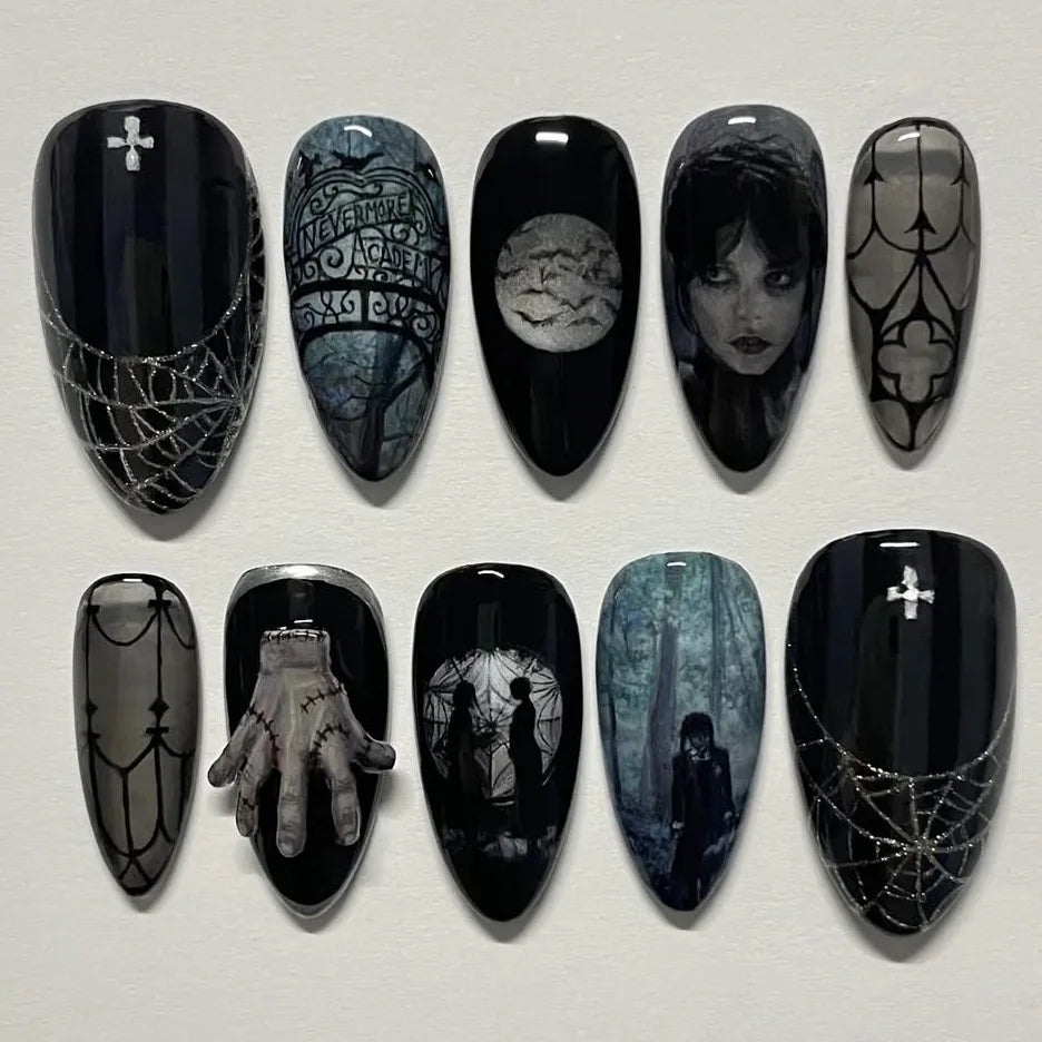 Dark Gothic Punk Short Almond Press-On Nails