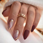 Black Floral Almond Press-On Nails