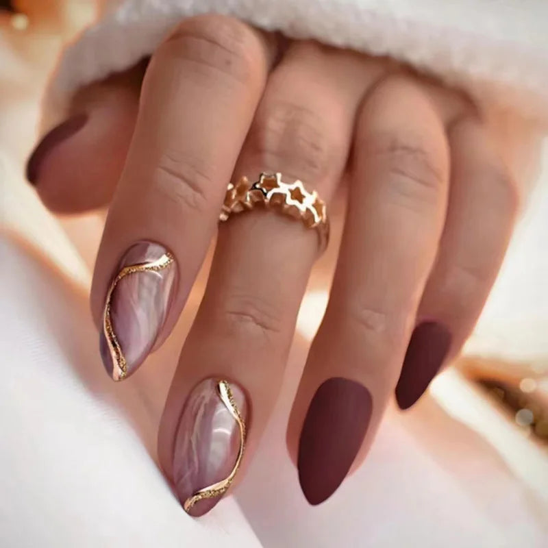 Black Floral Almond Press-On Nails