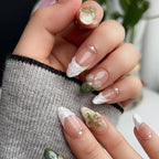 French Almond Press-On Nails with 3D Flower & Stars
