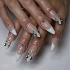 French Almond Press-On Nails with 3D Flower & Stars