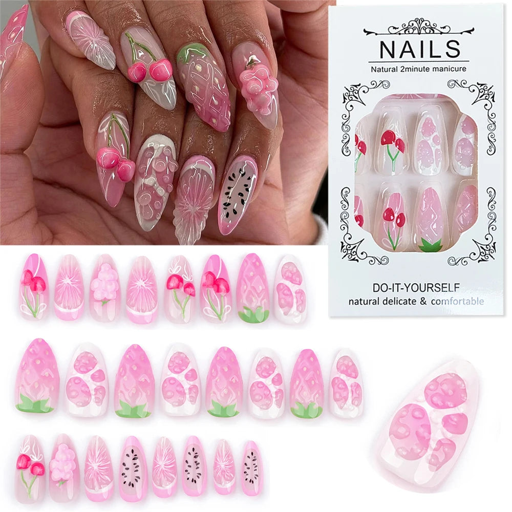 Gold Ripple Brown Floral Almond Press-On Nails