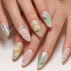 Amber Brown Almond Press-On Nails with Rhinestones & Pearls